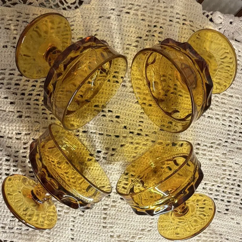 Amber Pressed Glass Sherbet Dessert Cups 4